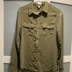 Khaki green sheer long sleeve button up